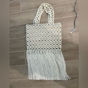 NWT My Beachy Side LARGE Crochet Embroidered Fringe shoulder bag Purse in Ivory